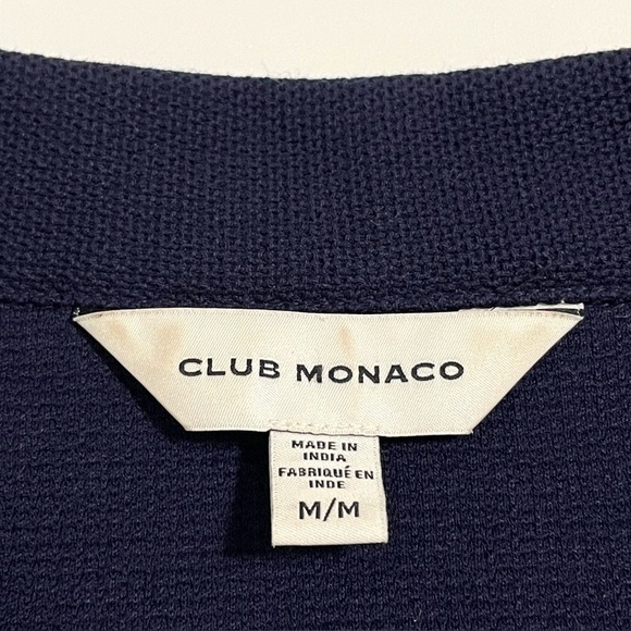 Club Monaco Block Stripe Zip Polo Short Sleeve Cotton Knit Shirt Navy Medium - Picture 14 of 14